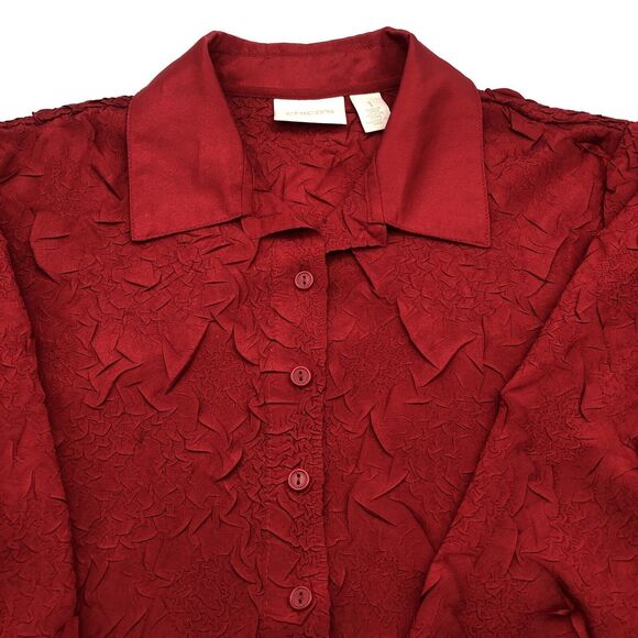 Chico's Textured Fabric Long Sleeve Button Up Blouse Red Size 1/8 Smart Casual - Picture 8 of 11